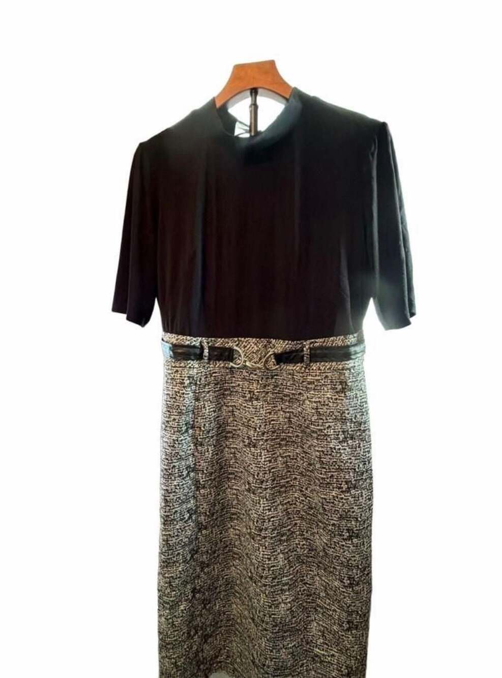 Robbie Bee Black and White Tweed Mock Neck Short Sleeve Dress Size L
